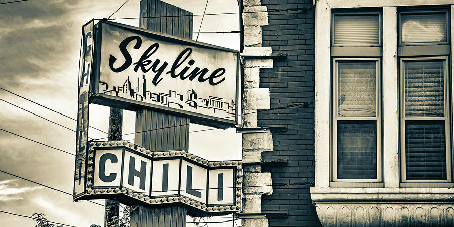 Skyline Chili Sign Sepia Panorama - Cincinnati Ohio Icon Photograph by Gregory Ballos