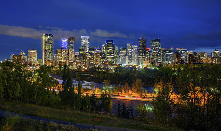 Skyline of Calgary with Bow River in Canada at night Photograph by Miroslav Liska Skyline of Calgary with Bow River in Canada at night Photograph by Miroslav Liska
