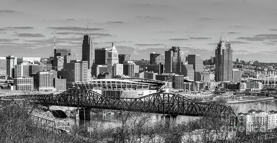 Skyline Of Cincinnati BW Photograph by Mel Steinhauer