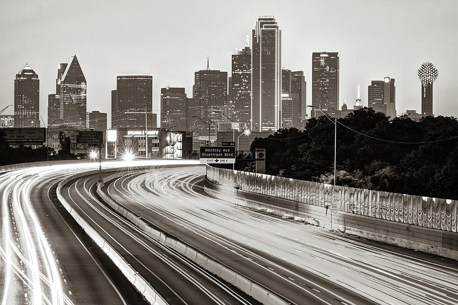 Skyline of Dallas Texas Over The Interstate in Sepia Photograph by ...