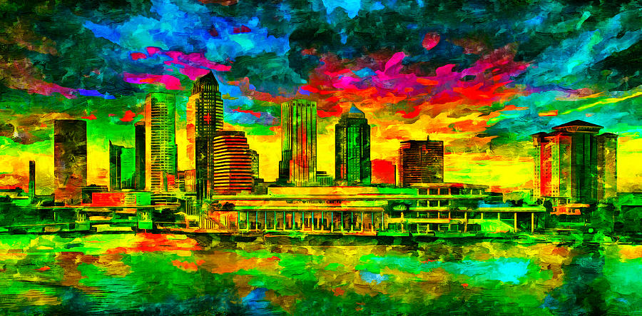 Skyline of Downtown Tampa, Florida - colorful painting Digital Art by Nicko Prints