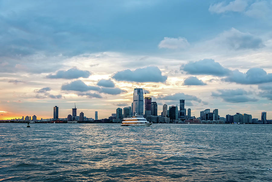 Skyline Of Hudson River Waterfront Of New Jersey At Sunset Photograph 