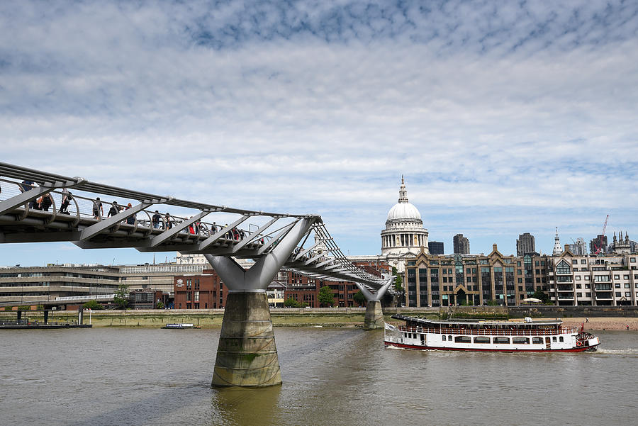 Skyline of London with river themes and  Millennium bridge Photograph by Michalakis Ppalis