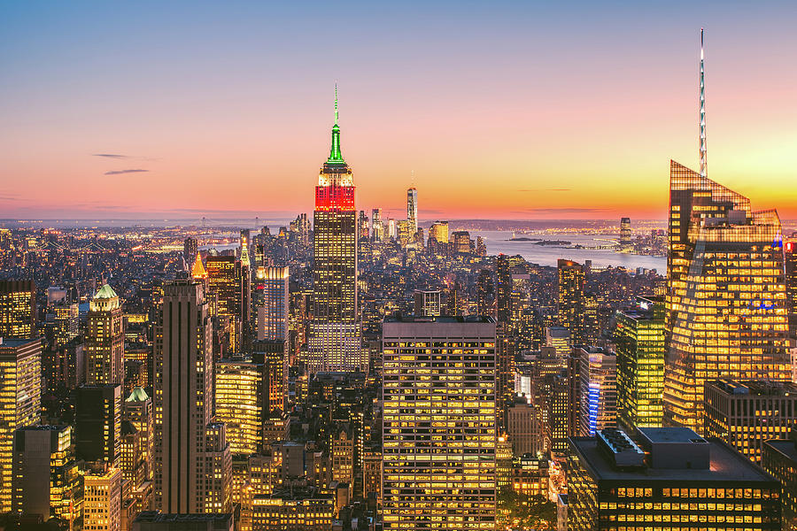 Skyline Of New York At Sunset, Manhattan, Usa Photograph