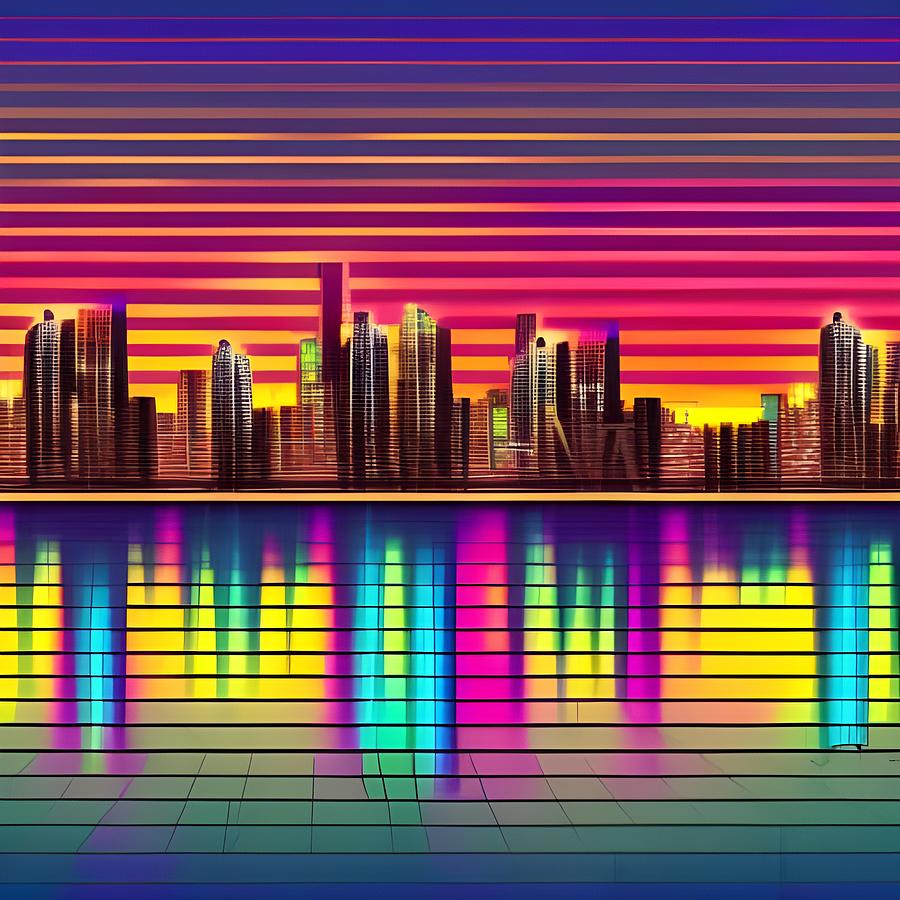 City Skyline Digital Art - Skyline Over Water by Michael Perzel