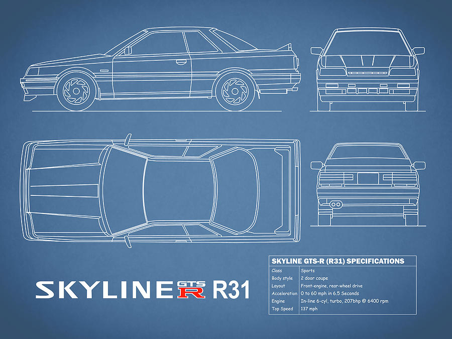 Skyline R31 Blueprint Photograph by Mark Rogan - Pixels