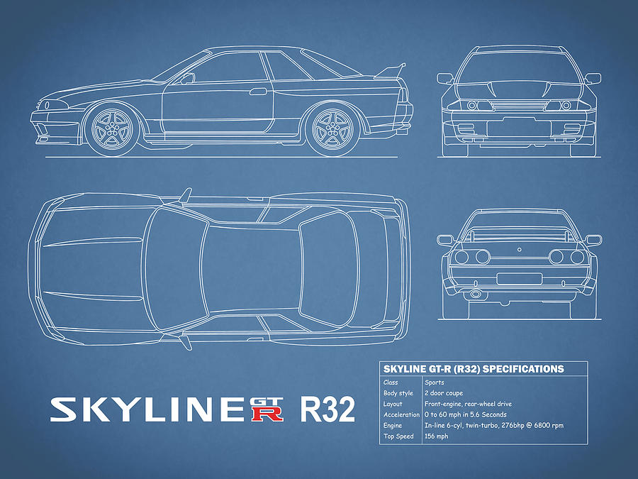 Skyline R32 Blueprint Photograph by Mark Rogan - Fine Art America