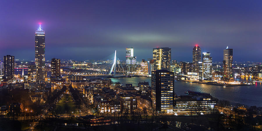 Skyline Rotterdam when the night falls. Photograph by Patrick van Os