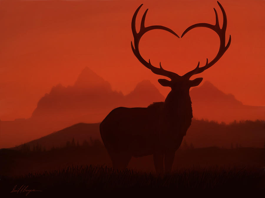 Skyline Valentine Elk Digital Art by David Burgess