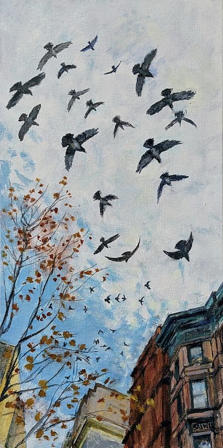 New York City Painting - Skyline with Rock Doves by Peter Salwen