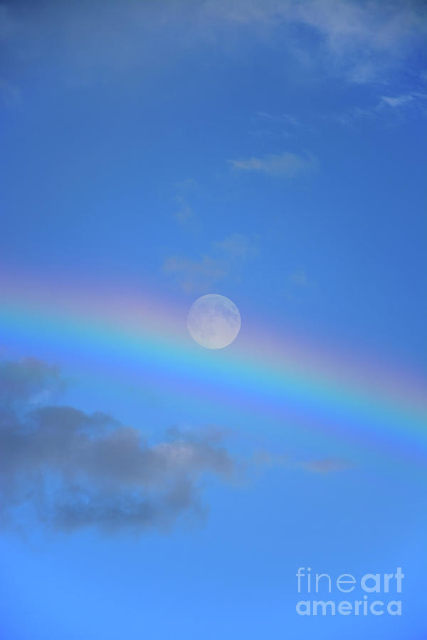 Skyscape With Full Moon And Rainbow Photograph