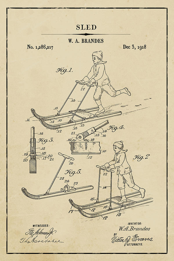Sled Blueprint Patent on Aged Paper Winter Patent Art by Florian Rodarte Sled Blueprint Patent on Aged Paper Winter Patent Art by Florian Rodarte