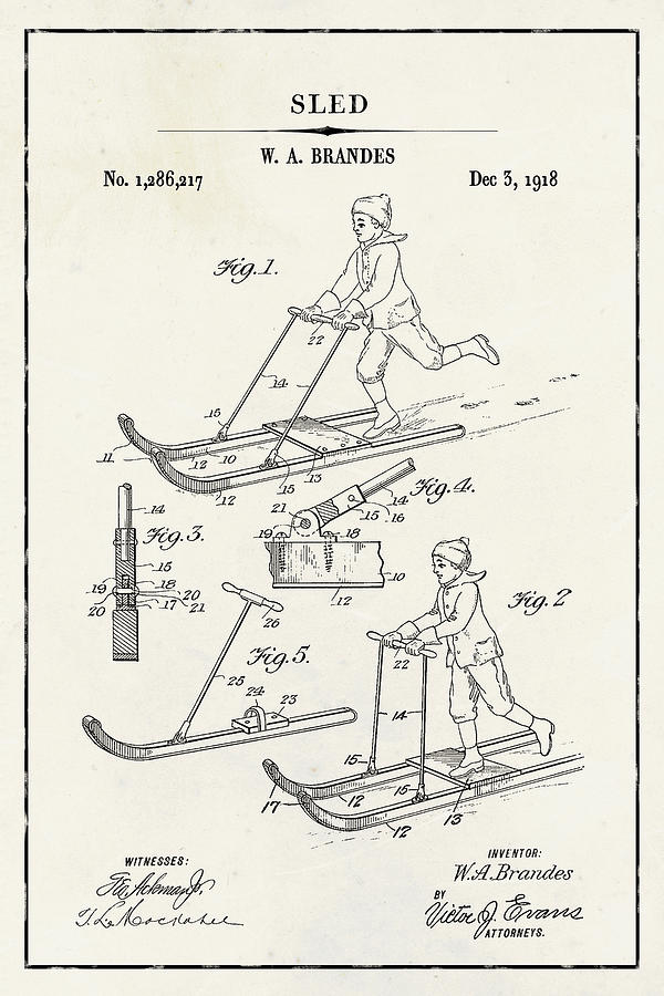 Sled Skate Blueprint Patent on Ivory Paper Winter Patent Art Digital Art by Florian Rodarte