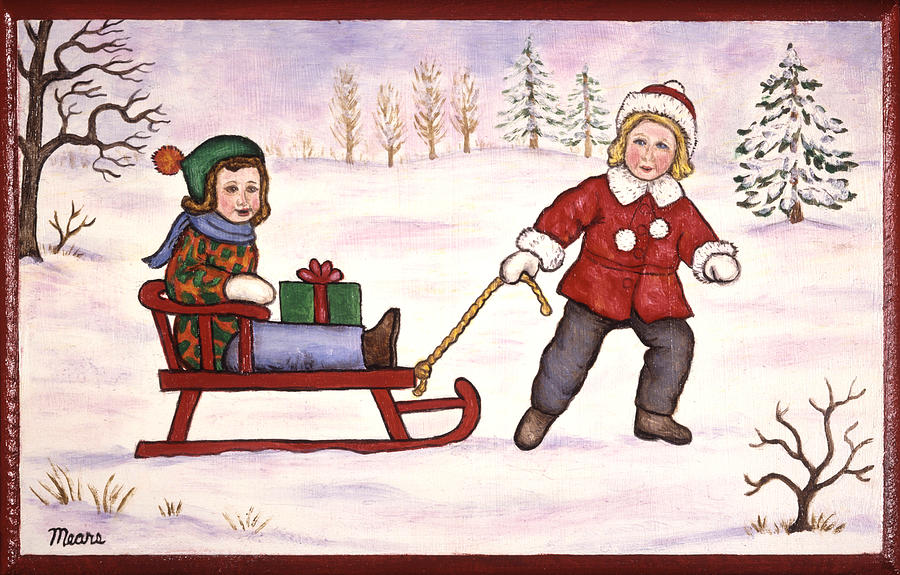 Sledding Painting by Linda Mears