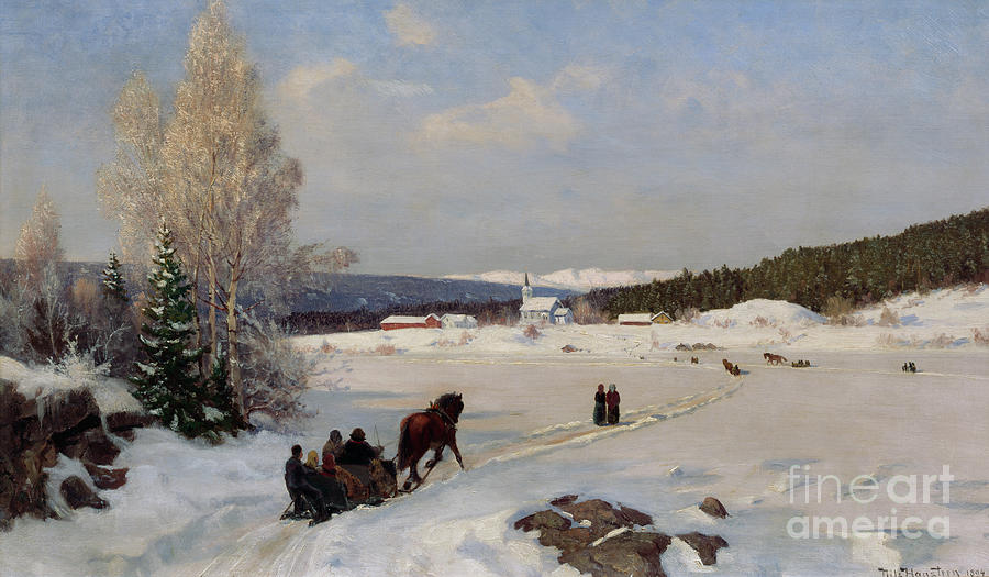 Nils Hansteen Painting - Sledge ride to the church, 1894 by O Vaering by Nils Hansteen