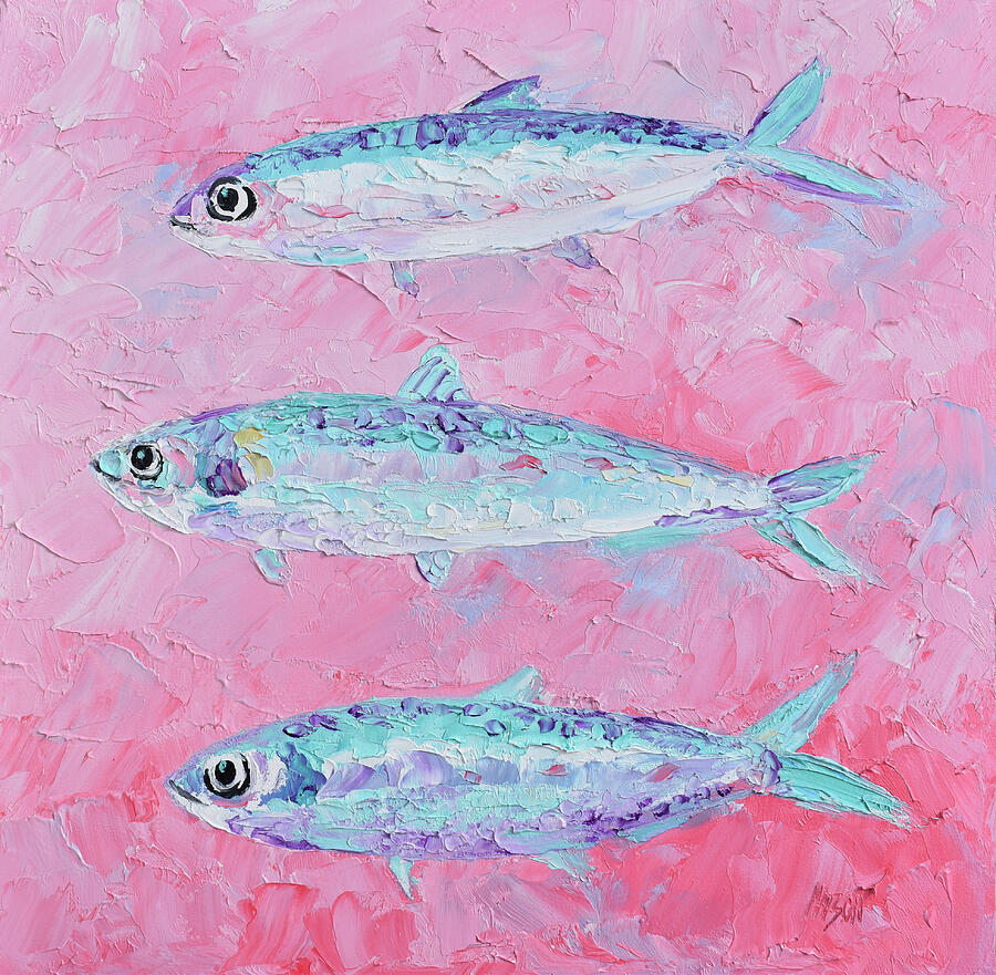 Sleek Silver Sardines Painting by Jan Matson Sleek Silver Sardines Painting by Jan Matson
