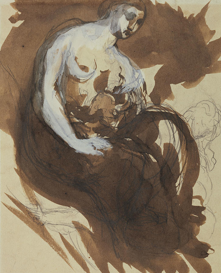 Sleep, Seated Woman Drawing by Pierre Puvis de Chavannes