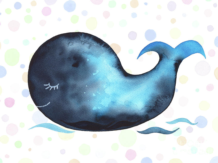 Sleeping Baby Whale on Dots Painting by Zaira Dzhaubaeva