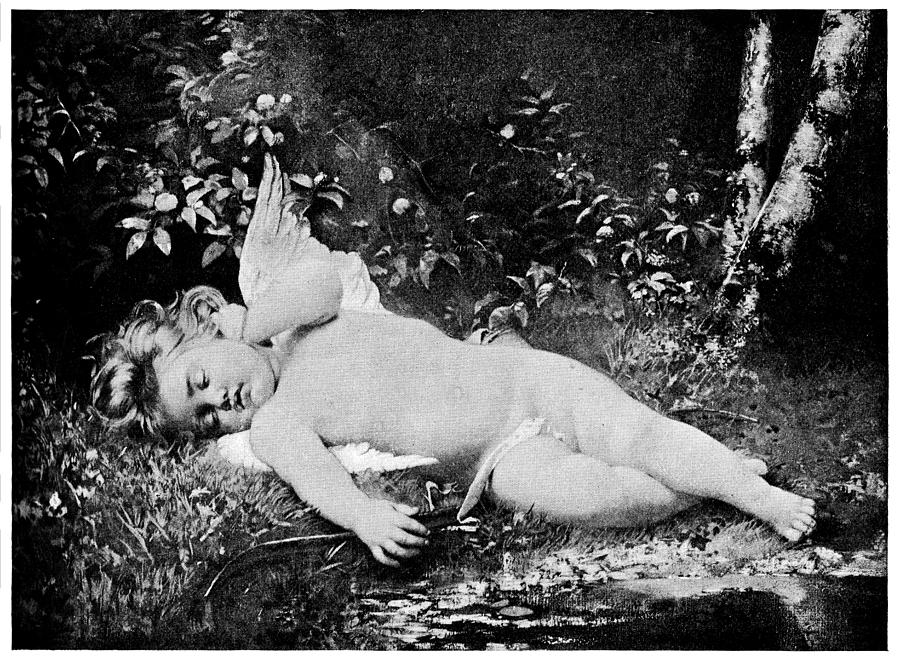 Sleeping Cupid by Leon Jean Basile Perrault - 19th Century Drawing by Powerofforever