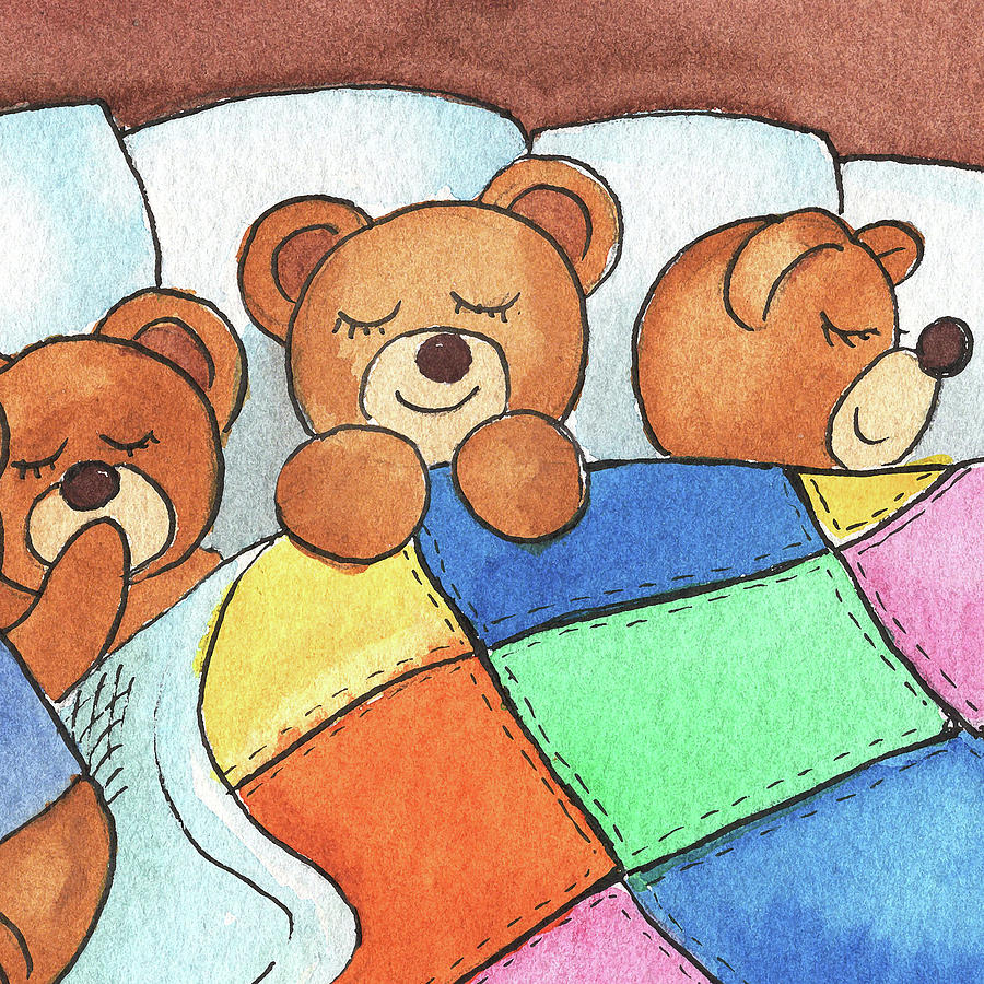Sleeping Deep And Sound Watercolor Teddy Bears Dream Art For Kids  Painting by Irina Sztukowski