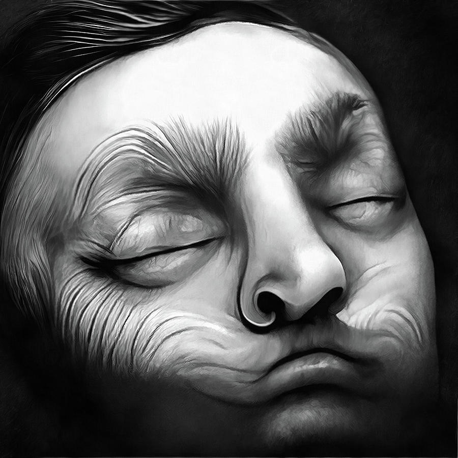Sleeping Face 01 Black and White Digital Art by Matthias Hauser