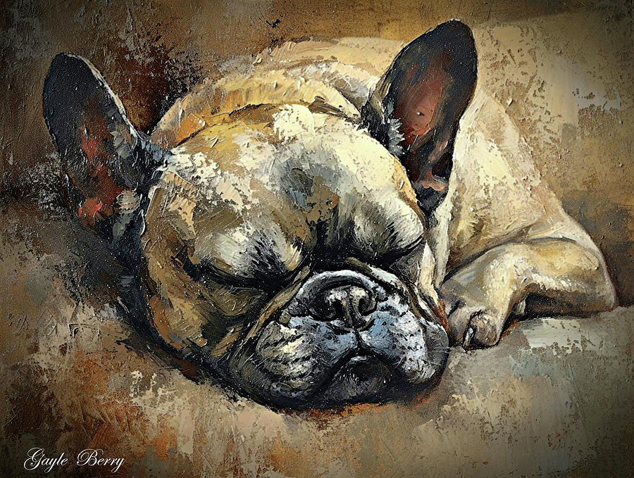 French Bulldog Mixed Media - Sleeping French Bull Dog by Gayle Berry