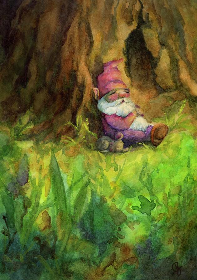 Fairy Photograph - Sleeping Gnome by PJ Jensen