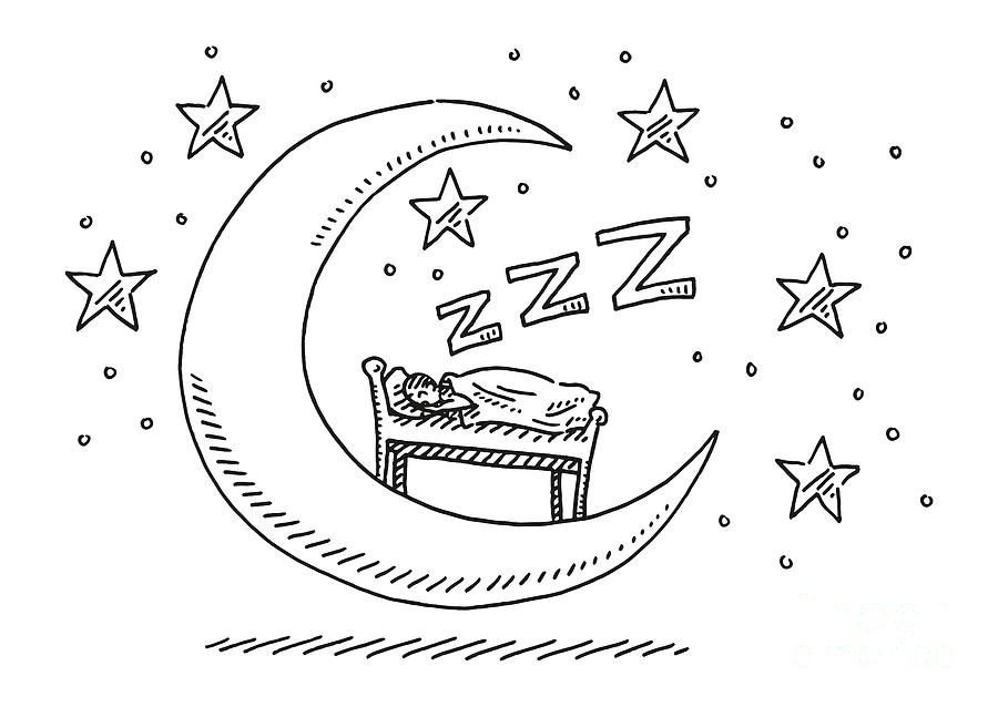 Sleeping In Bed On The Moon Drawing Drawing by Frank Ramspott - Fine ...