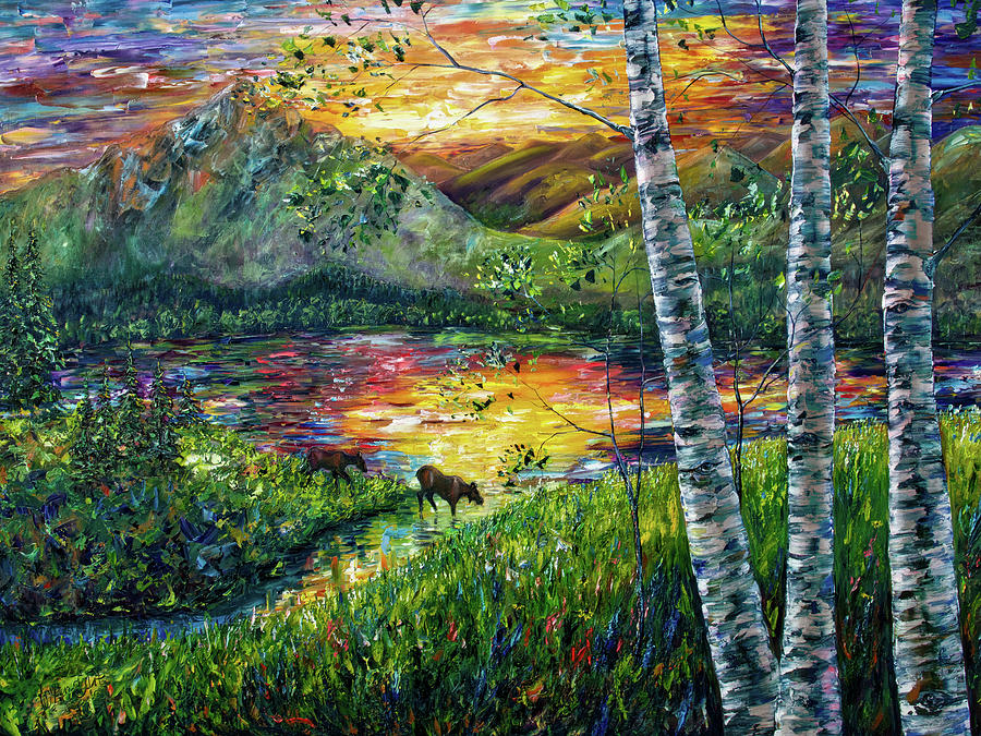 Sleeping Meadow  - Colorado Moose Crossing Painting