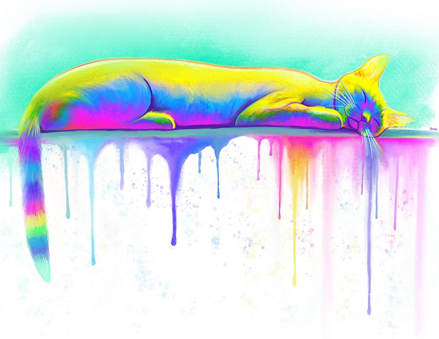 Sleeping Rainbow Cat Digital Art by Nick Gustafson
