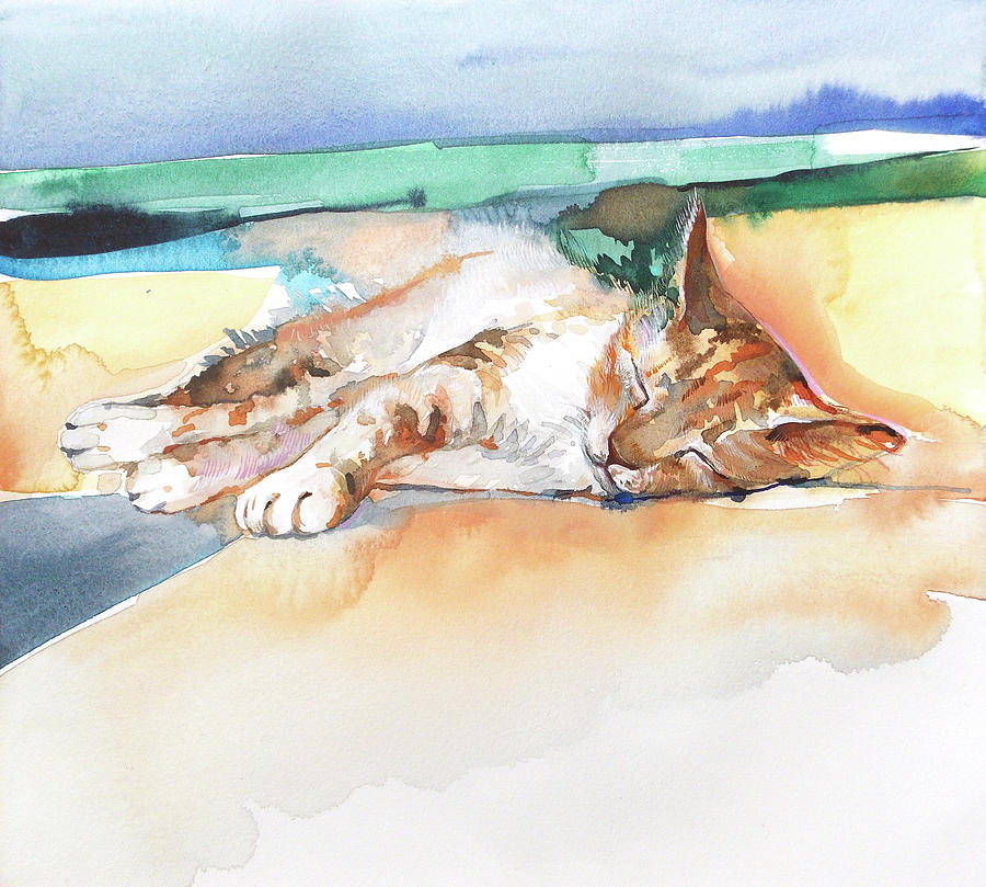 Sleeping Stray Cat Painting by Katya Atanasova