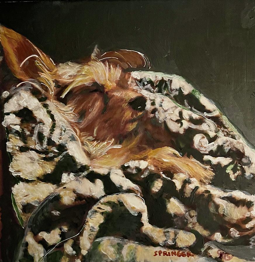 Sleeping terrier Painting by Gary Springer