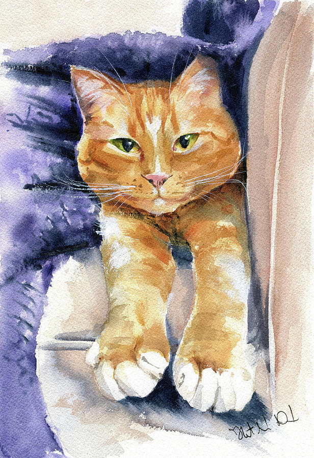 Sleepy Ginger Kitty Painting Painting by Dora Hathazi Mendes