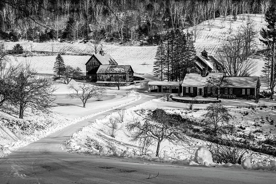 Sleepy Hollow farm in Winter Snow Pomfret VT Woodstock Snowy Path Black and White Photograph by Toby McGuire