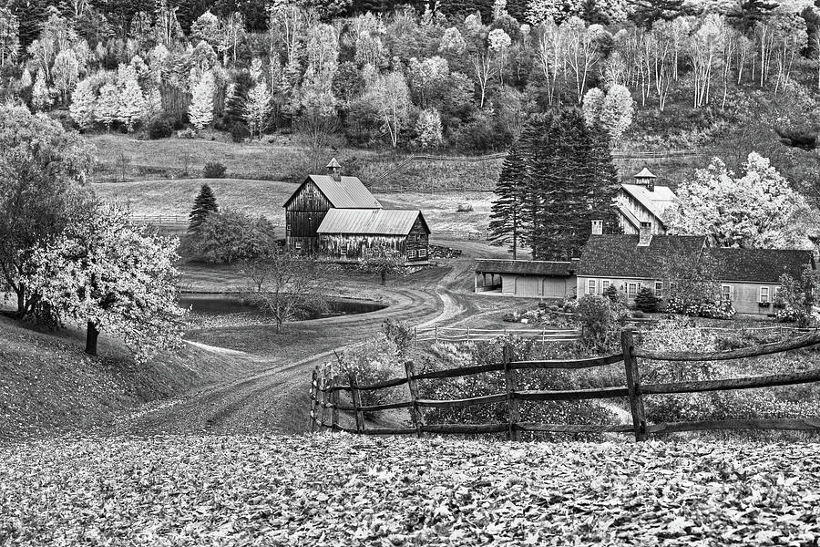 Sleepy Hollows Farm Woodstock Vermont VT Autumn Black and White Photograph by Toby McGuire