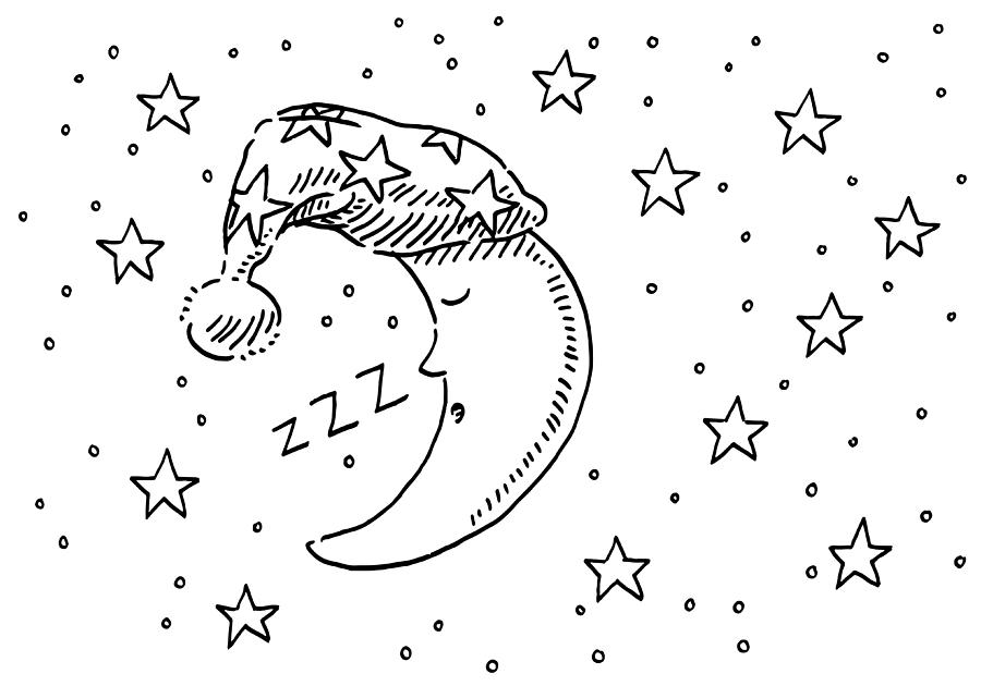 Sleepyhead Moon Night Sky Drawing Drawing by FrankRamspott