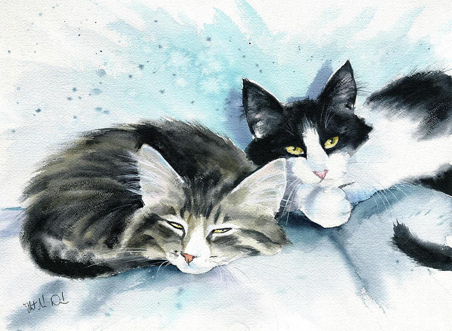 Sleepyheads Cat Painting Painting by Dora Hathazi Mendes