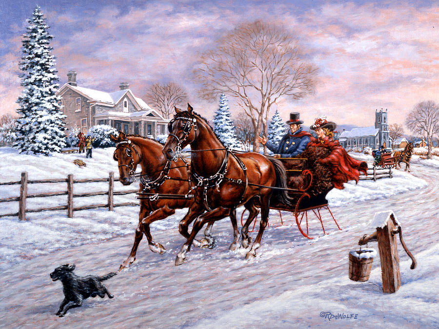 Christmas Painting - Sleigh Ride by Richard De Wolfe