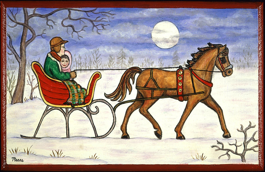 Christmas Painting - Sleigh Ride with Grandpa by Linda Mears