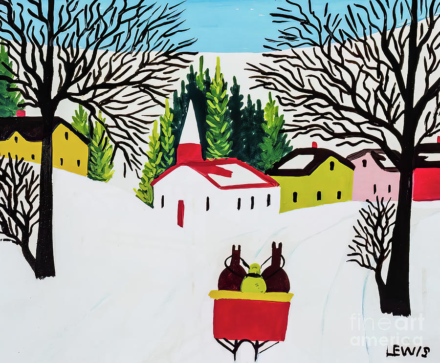 Sleighing to Church by Maud Lewis early 1960s Painting by Maud Lewis