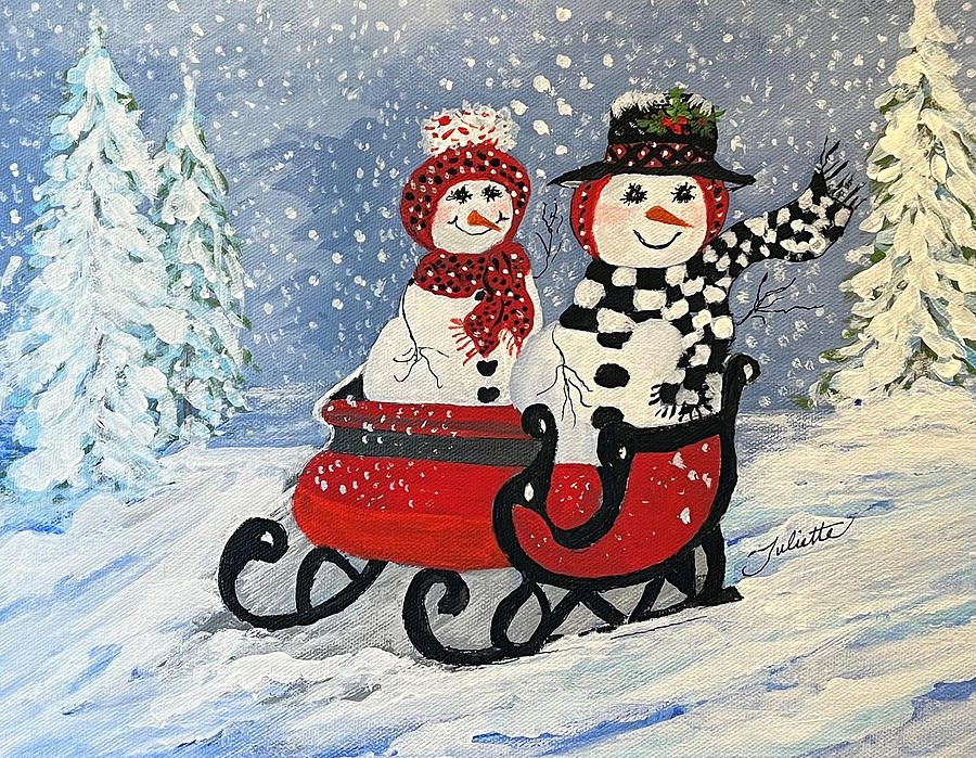 Sleighride in the Snow Painting by Juliette Becker