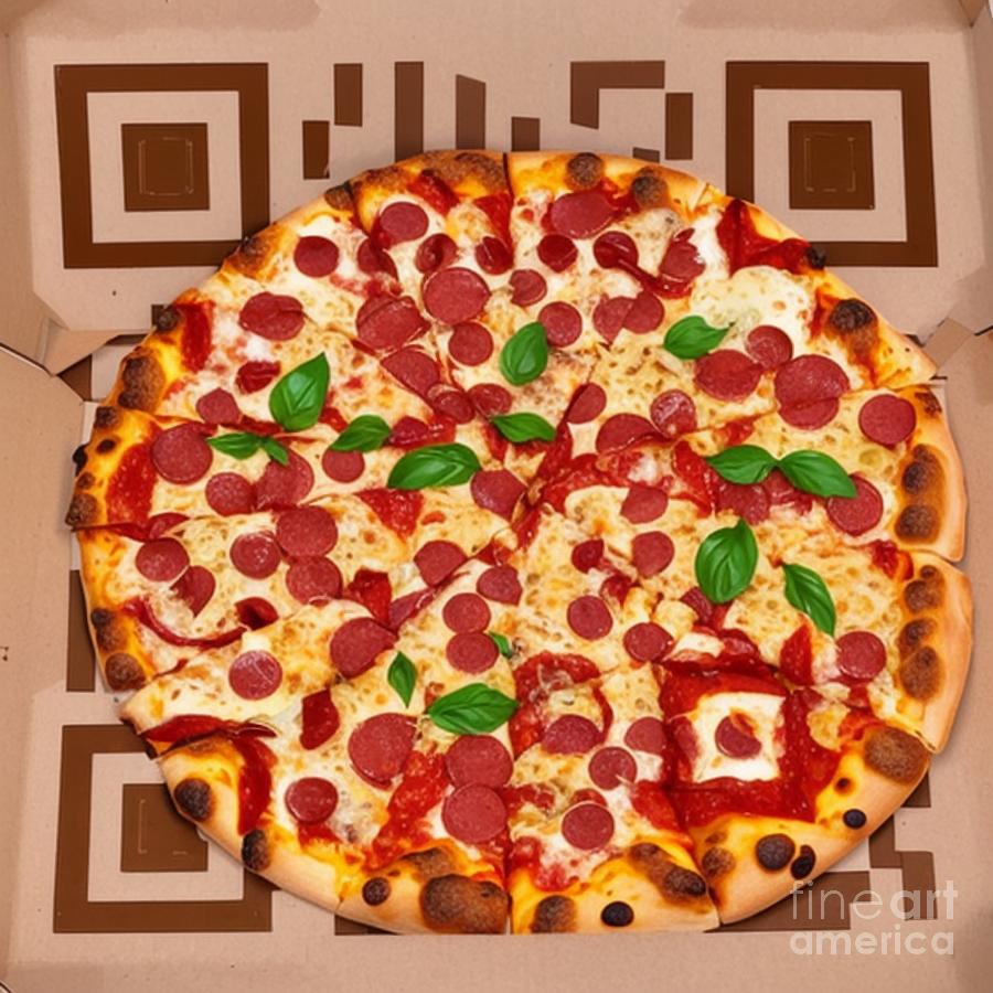 Slice of Delicious art - Scan Pizza QR Code for a Tasty Quote Mixed Media by Artvizual Premium