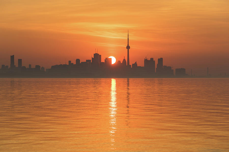 Sliced Tangerine Sunrise - Toronto Skyline Carving the Sun Disk Photograph by Georgia Mizuleva