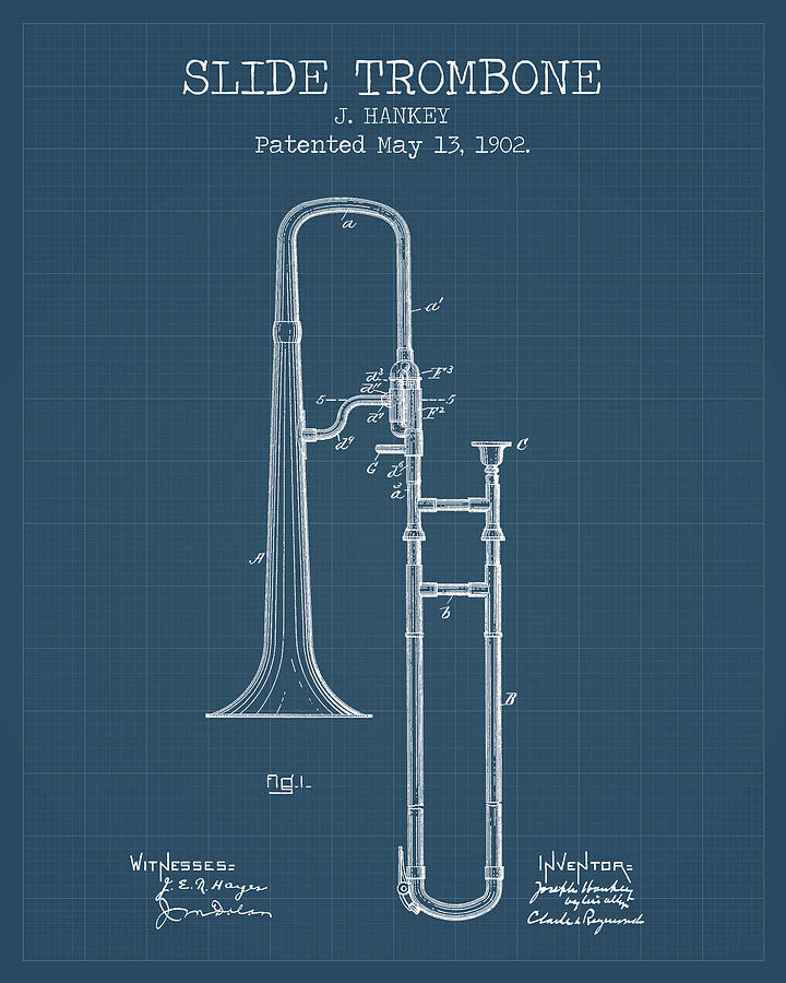 Music Digital Art - Slide trombone blueprints by Dennson Creative