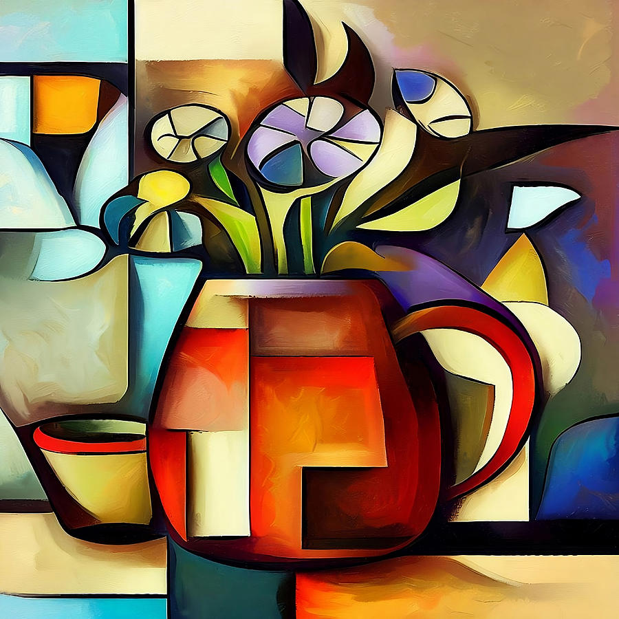 Slill Life Cubist Flowers in a Pot Beautiful Colors Digital Art by Edit ...