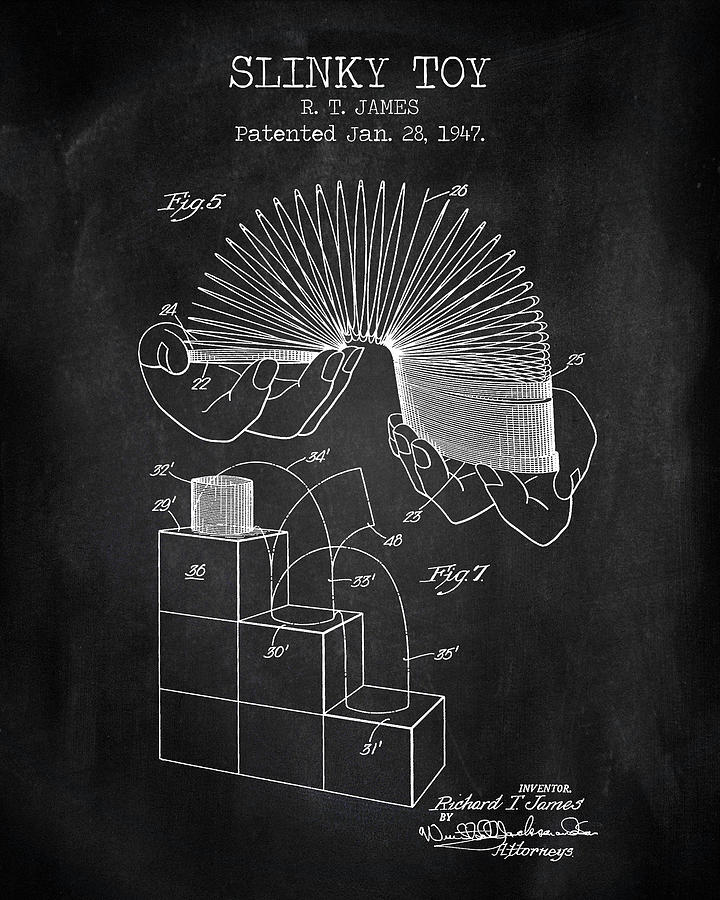 Toy Story Digital Art - Slinky toy chalkboard patent by Dennson Creative