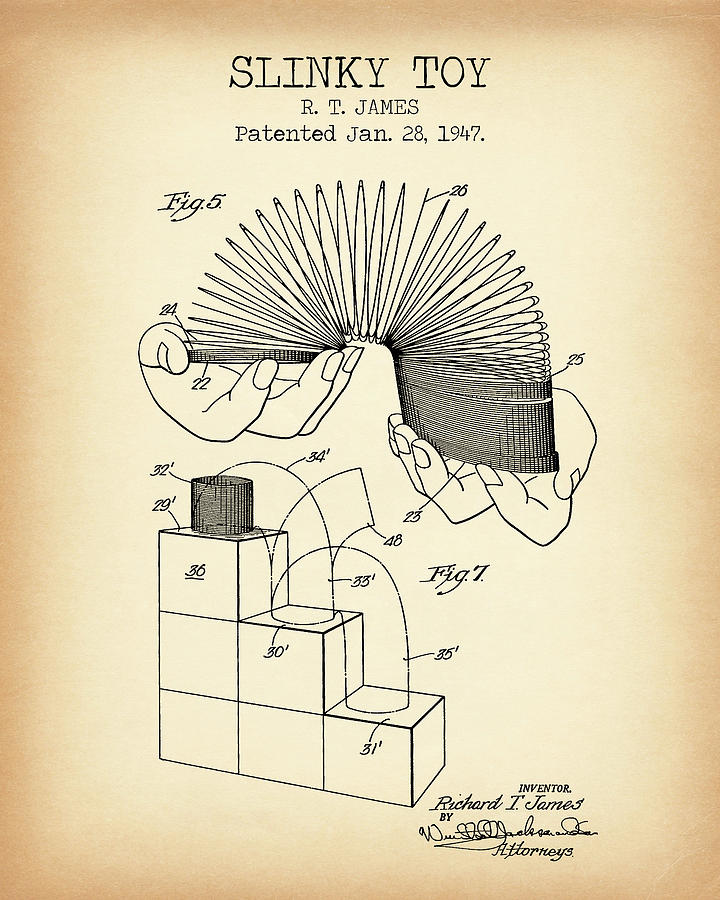 Toy Story Digital Art - Slinky toy vintage patent by Dennson Creative