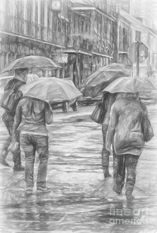 Black And White Photograph - Sloshing through the Rain in NOLA by Kathleen K Parker