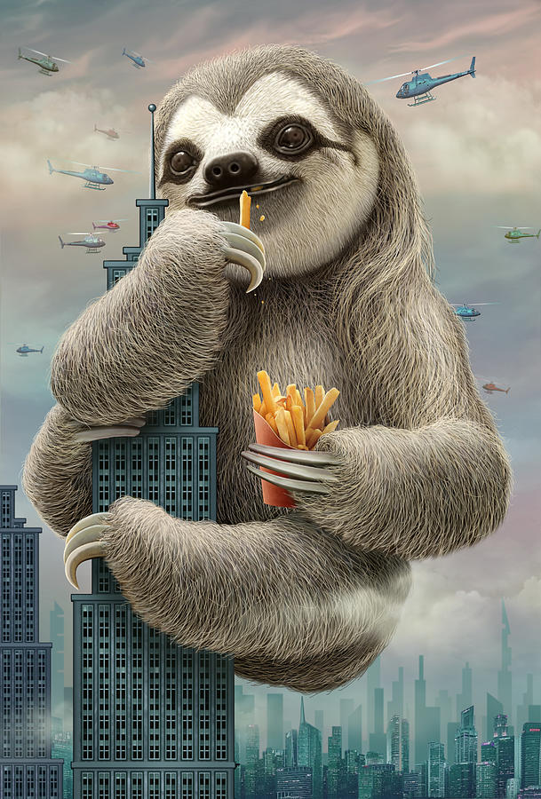 Helicopter Digital Art - Sloth Attack City by Adam Lawless
