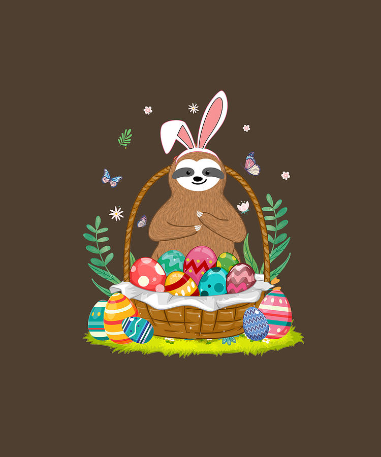 Sloth Bunny Hat Rabbit Easter Eggs Tshirt Digital Art by Felix | Pixels